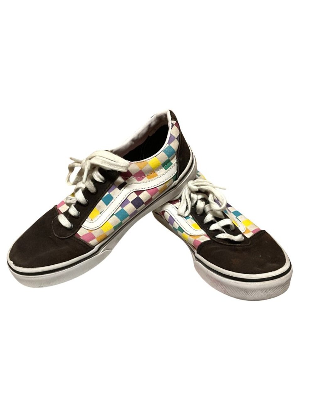 Vans Old Skool Rainbow Checkerboard Sz 2.5 Youth Low Tops Canvas Suede